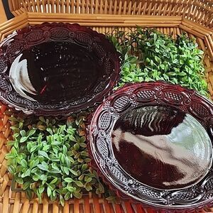 Vintage Cape Cod Ruby Glass Plates Set Of 2 Decorative Border